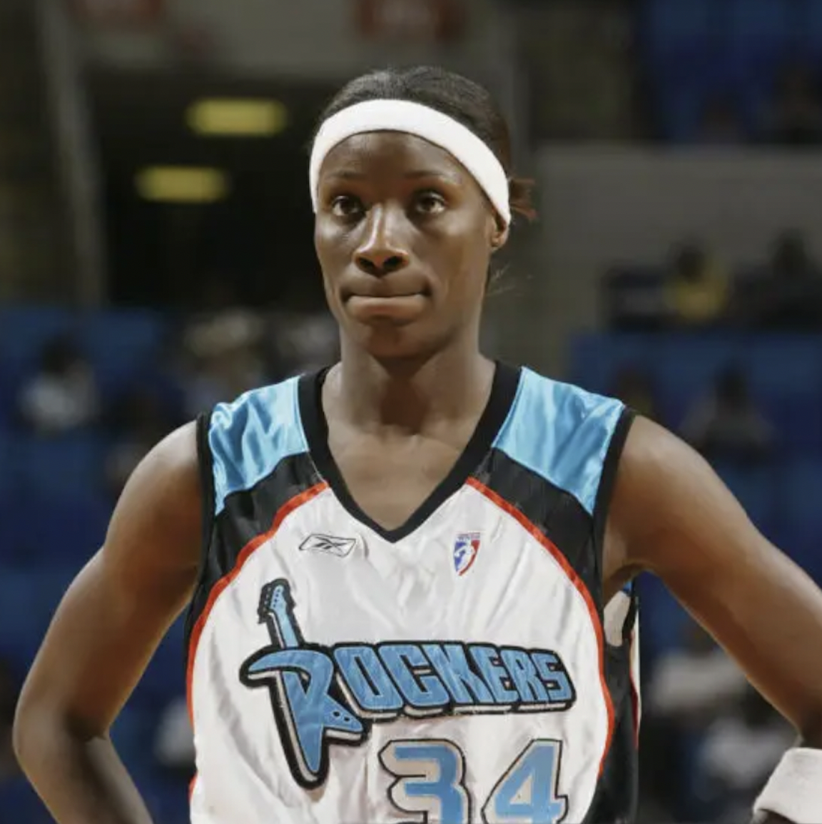 Rushia Brown in her Cleveland Rockers #34 jersey during a WNBA game